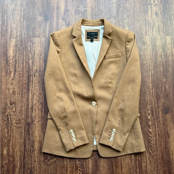 J Crew Women’s Camel Brown Stand Collar Regent Wool Blazer Jacket - Size 2 - Picture 2 of 9